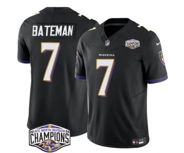 Men's Baltimore Ravens #7 Rashod Bateman Black F.U.S.E 2024 AFC North Division Champions Vapor Limited Football Jersey