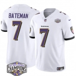 Men's Baltimore Ravens #7 Rashod Bateman White F.U.S.E 2024 AFC North Division Champions Vapor Limited Football Jersey