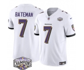 Men's Baltimore Ravens #7 Rashod Bateman White F.U.S.E 2024 AFC North Division Champions Vapor Limited Football Jersey