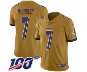 Men's Baltimore Ravens #7 Trace McSorley Limited Gold Inverted Legend 100th Season Football Jersey