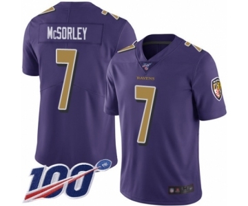 Men's Baltimore Ravens #7 Trace McSorley Limited Purple Rush Vapor Untouchable 100th Season Football Jersey