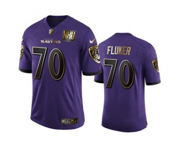 Men's Baltimore Ravens #70 D.J. Fluker Purple Team 25th Season Golden Limited Football Jersey