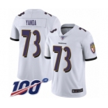 Men's Baltimore Ravens #73 Marshal Yanda White Vapor Untouchable Limited Player 100th Season Football Jersey