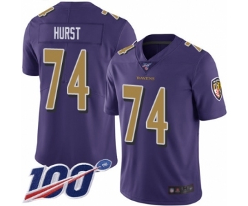 Men's Baltimore Ravens #74 James Hurst Limited Purple Rush Vapor Untouchable 100th Season Football Jersey