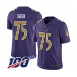 Men's Baltimore Ravens #75 Jonathan Ogden Limited Purple Rush Vapor Untouchable 100th Season Football Jersey