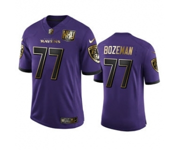 Men's Baltimore Ravens #77 Bradley Bozeman Purple Team 25th Season Golden Limited Football Jersey