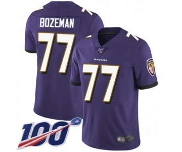 Men's Baltimore Ravens #77 Bradley Bozeman Purple Team Color Vapor Untouchable Limited Player 100th Season Football Jersey