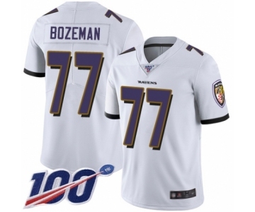 Men's Baltimore Ravens #77 Bradley Bozeman White Vapor Untouchable Limited Player 100th Season Football Jersey