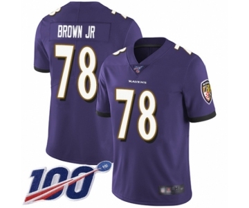 Men's Baltimore Ravens #78 Orlando Brown Jr. Purple Team Color Vapor Untouchable Limited Player 100th Season Football Jersey