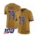 Men's Baltimore Ravens #79 Ronnie Stanley Limited Gold Inverted Legend 100th Season Football Jersey