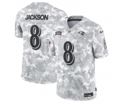 Men's Baltimore Ravens #8 Lamar Jackson 2024 Arctic Camo Salute To Service Limited Stitched Football Jersey