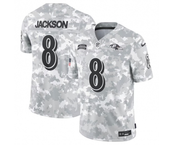 Men's Baltimore Ravens #8 Lamar Jackson 2024 Arctic Camo Salute To Service Limited Stitched Football Jersey