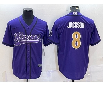 Men's Baltimore Ravens #8 Lamar Jackson Black Gold With Patch Cool Base Stitched Baseball Jersey