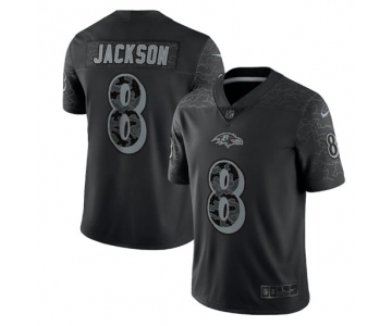 Men's Baltimore Ravens #8 Lamar Jackson Black Reflective Limited Stitched Football Jersey