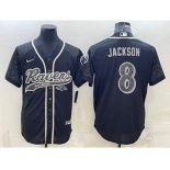 Men's Baltimore Ravens #8 Lamar Jackson Black Reflective With Patch Cool Base Stitched Baseball Jersey