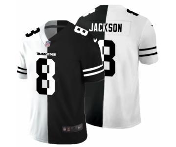 Men's Baltimore Ravens #8 Lamar Jackson Black White Limited Split Fashion Football Jersey