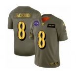 Men's Baltimore Ravens #8 Lamar Jackson Limited Olive Gold 2019 Salute to Service Football Jersey