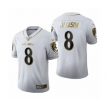 Men's Baltimore Ravens #8 Lamar Jackson Limited White Golden Edition Football Jersey