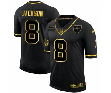 Men's Baltimore Ravens #8 Lamar Jackson Olive Gold Nike 2020 Salute To Service Limited Jersey