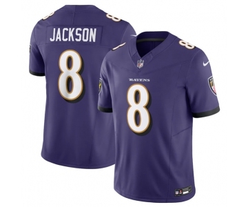 Men's Baltimore Ravens #8 Lamar Jackson Purple 2023 F.U.S.E Vapor Jersey