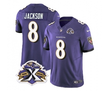 Men's Baltimore Ravens #8 Lamar Jackson Purple 2023 F.U.S.E With Patch Throwback Vapor Limited Stitched Jersey