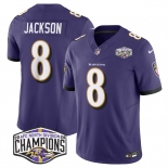 Men's Baltimore Ravens #8 Lamar Jackson Purple F.U.S.E 2024 AFC North Division Champions Vapor Limited Football Jersey