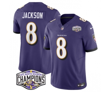 Men's Baltimore Ravens #8 Lamar Jackson Purple F.U.S.E 2024 AFC North Division Champions Vapor Limited Football Jersey