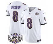 Men's Baltimore Ravens #8 Lamar Jackson White F.U.S.E 2024 AFC North Division Champions Vapor Limited Football Jersey