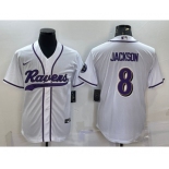 Men's Baltimore Ravens #8 Lamar Jackson White With Patch Cool Base Stitched Baseball Jersey