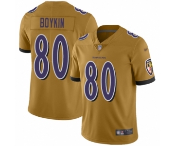 Men's Baltimore Ravens #80 Miles Boykin Limited Gold Inverted Legend Football Jersey