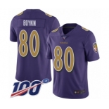 Men's Baltimore Ravens #80 Miles Boykin Limited Purple Rush Vapor Untouchable 100th Season Football Jersey