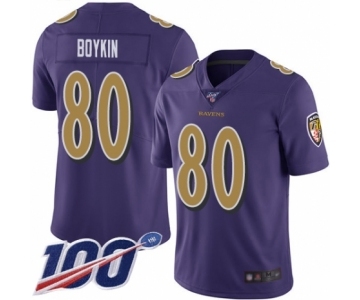 Men's Baltimore Ravens #80 Miles Boykin Limited Purple Rush Vapor Untouchable 100th Season Football Jersey