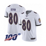 Men's Baltimore Ravens #80 Miles Boykin White Vapor Untouchable Limited Player 100th Season Football Jersey