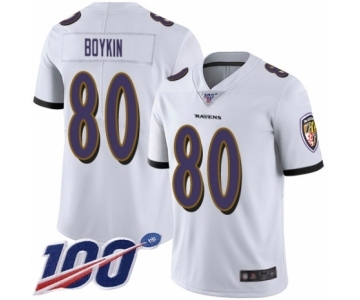 Men's Baltimore Ravens #80 Miles Boykin White Vapor Untouchable Limited Player 100th Season Football Jersey