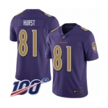 Men's Baltimore Ravens #81 Hayden Hurst Limited Purple Rush Vapor Untouchable 100th Season Football Jersey