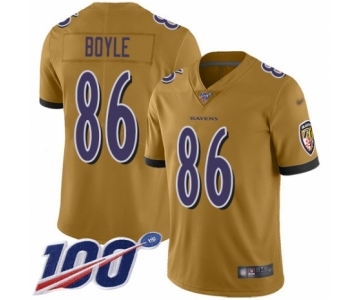 Men's Baltimore Ravens #86 Nick Boyle Limited Gold Inverted Legend 100th Season Football Jersey