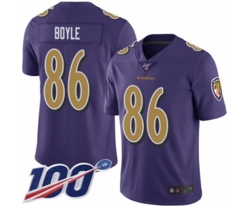 Men's Baltimore Ravens #86 Nick Boyle Limited Purple Rush Vapor Untouchable 100th Season Football Jersey