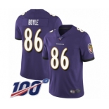 Men's Baltimore Ravens #86 Nick Boyle Purple Team Color Vapor Untouchable Limited Player 100th Season Football Jersey