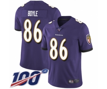 Men's Baltimore Ravens #86 Nick Boyle Purple Team Color Vapor Untouchable Limited Player 100th Season Football Jersey