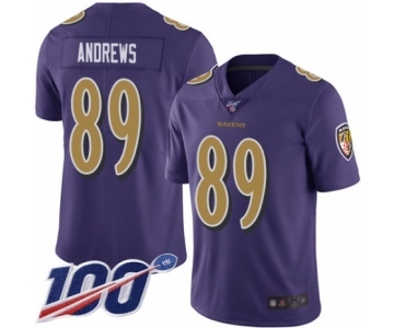 Men's Baltimore Ravens #89 Mark Andrews Limited Purple Rush Vapor Untouchable 100th Season Football Jersey