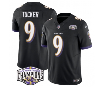 Men's Baltimore Ravens #9 Justin Tucker Black F.U.S.E 2024 AFC North Division Champions Vapor Limited Football Jersey