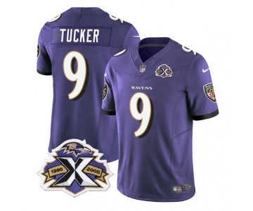 Men's Baltimore Ravens #9 Justin Tucker Purple 2023 F.U.S.E With Patch Throwback Vapor Limited Stitched Jersey