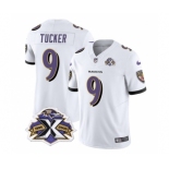 Men's Baltimore Ravens #9 Justin Tucker White 2023 F.U.S.E With Patch Throwback Vapor Limited Stitched Jersey