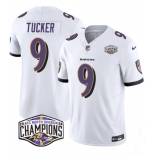 Men's Baltimore Ravens #9 Justin Tucker White F.U.S.E 2024 AFC North Division Champions Vapor Limited Football Jersey