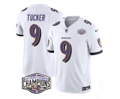 Men's Baltimore Ravens #9 Justin Tucker White F.U.S.E 2024 AFC North Division Champions Vapor Limited Football Jersey