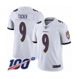 Men's Baltimore Ravens #9 Justin Tucker White Vapor Untouchable Limited Player 100th Season Football Jersey