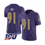 Men's Baltimore Ravens #91 Shane Ray Limited Purple Rush Vapor Untouchable 100th Season Football Jersey