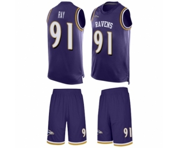 Men's Baltimore Ravens #91 Shane Ray Limited Purple Tank Top Suit Football Jersey