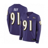 Men's Baltimore Ravens #91 Shane Ray Limited Purple Therma Long Sleeve Football Jersey