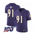 Men's Baltimore Ravens #91 Shane Ray Purple Team Color Vapor Untouchable Limited Player 100th Season Football Jersey